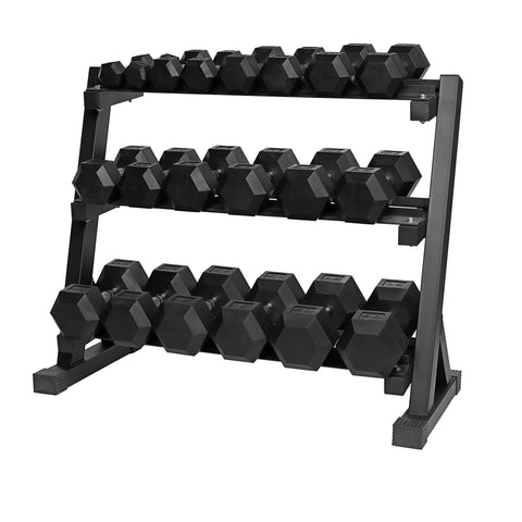 5 - 50lbs Premium PVC Dumbbell Set with Commercial 3-Tier Dumbbell Rack 40"